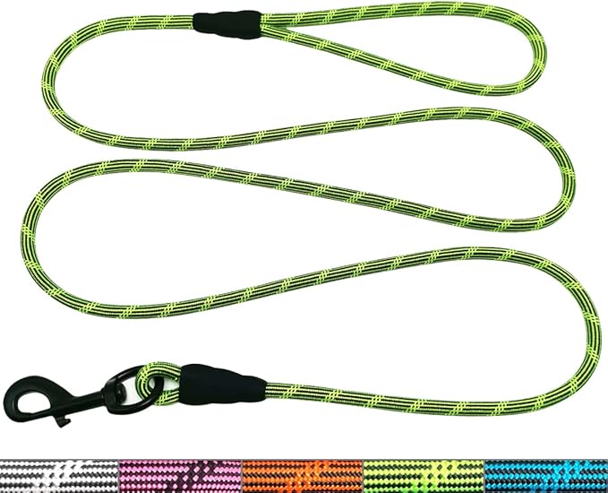 WYuZe Reflective X-Small Dog Leash 6/10/15 FT, Thin 1/5" Lightweight Rope Leash for Puppy Training, Walking Lead for Cats Chihuahua Maltese Small Pets Up to 15lb (6ft, Green)