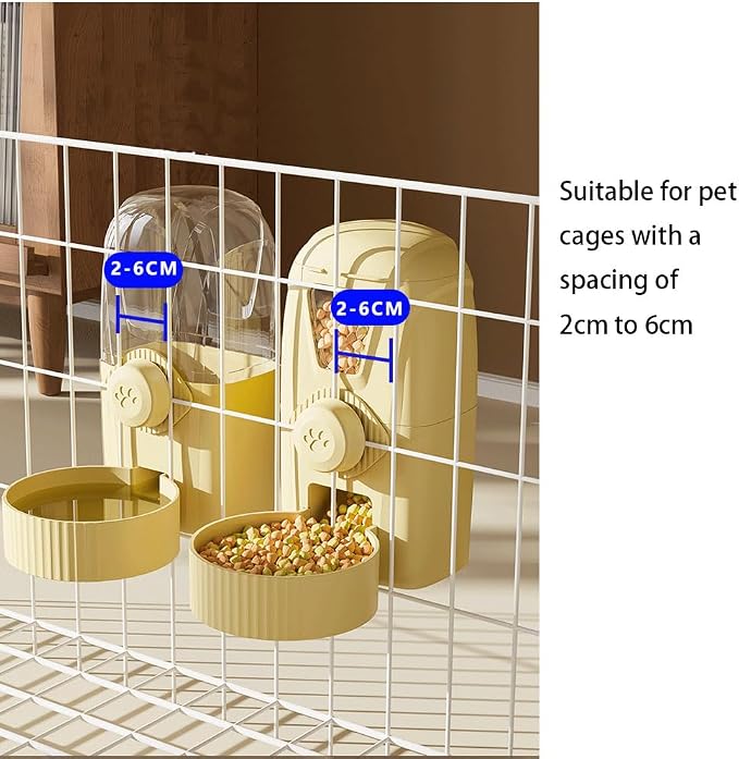 Hanging Pet Feeder Water Dispenser Set - 2-in-1 Gravity Food Water Bowl for Cats Small Dogs Rabbits, Cage Mounted No-Spill Pet Feeding Station (Light Coffee)