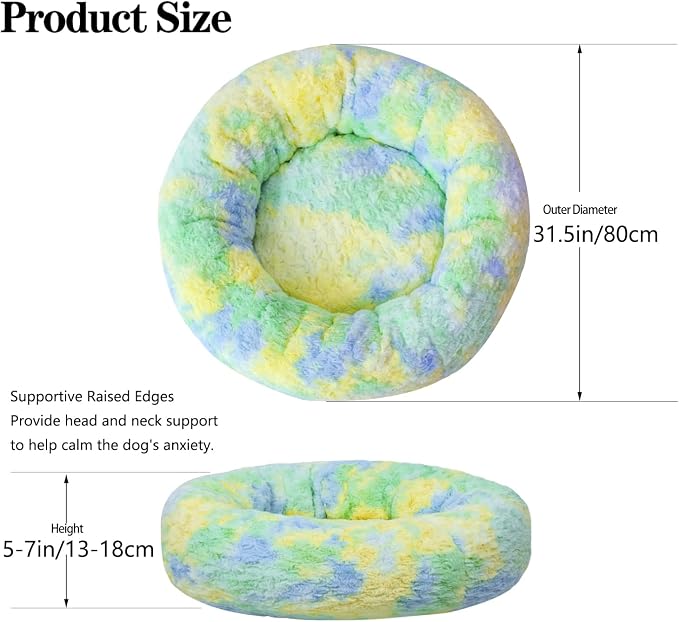 Calming Dog Bed for Medium Dogs Cats, Puppy 31'' Round Anti-Anxiety Warm Fluffy Plush Faux Fur Bed, Soft Anti-Slip Donut Washable, Cozy Medium Puppy Bed, Fits up to 50 lbs Pets