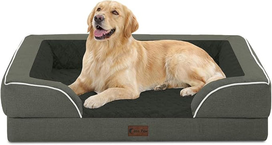 Orthopedic Dog Beds for Large Sized Dogs 36x27 Inch, Waterproof Egg Crate Foam Dog Sofa Bed with Removable Washable Cover Big Pet Couch with Bolster & Non-Slip Bottom, Dark Green