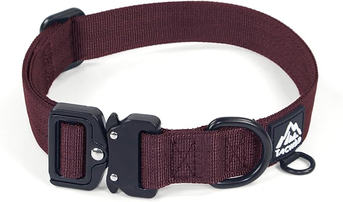 Heavy Duty Dog Collars for Medium and Large Dogs - Adjustable, Chew Proof Nylon Collar with Metal Quick Release Buckle and D-Ring for Dog Tags (Burgundy, XL)