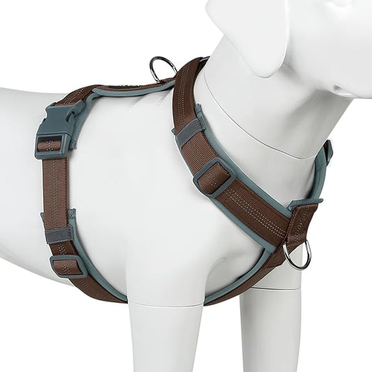 Plutus Pet No Pull Dog Harness, Adjustable Nylon Harness with Soft Padding, Reflective and Heavy Duty Dog Harness for Small, Medium, Large Dogs(Chocolate, M)