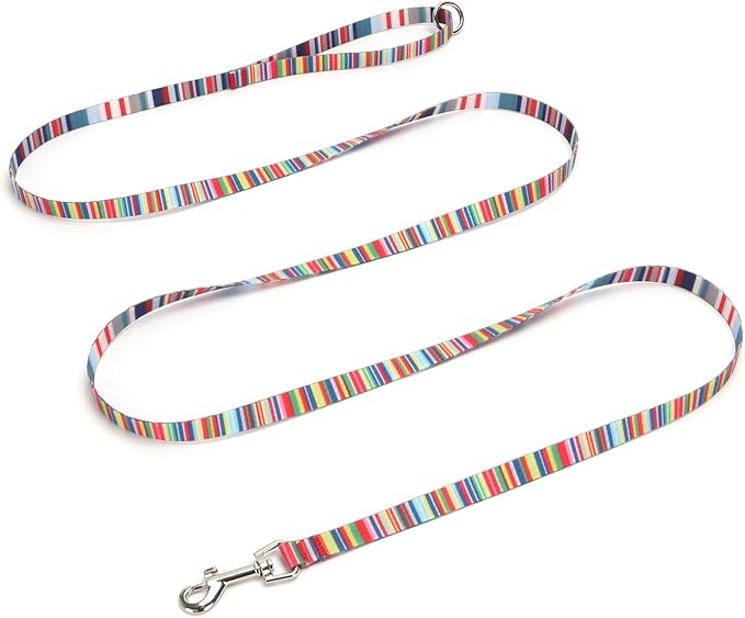 WYuZe 7FT 12FT Waterproof Dog Leash, Odor-Proof Strong Coated Nylon Leash - Lightweight & Easy to Clean for Small Medium Dogs Outside Walking, Training, Beach Playing (7ft, Rainbow)