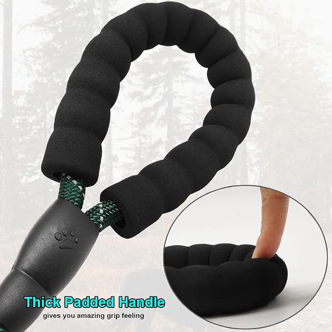 BTINESFUL 6FT Chewproof Dog Leash, Strong Nylon Rope with Anti-Chewing Chain and Padded Handle for Medium Large Dogs Outdoor Training Walking Hiking Dark Green