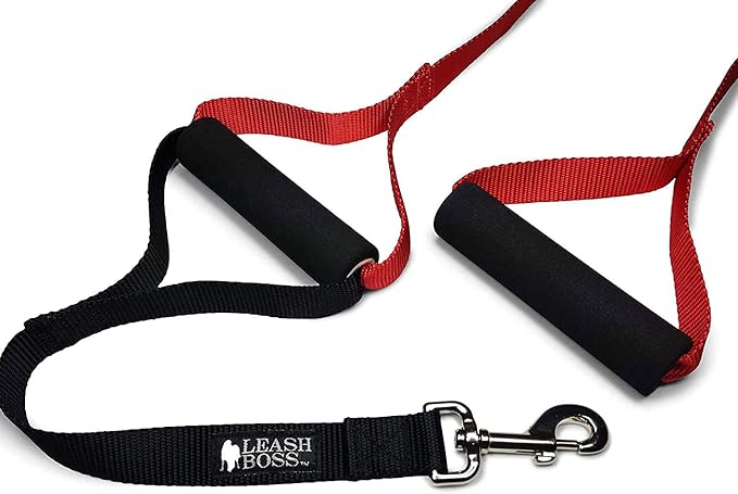 Leash Boss Original - Heavy Duty Dog Leash for Large Dogs - No Pull Double Handle Training Lead for Walking Big Dogs - Dog Leashes with Padded Handle for Control and Safety (Classic Red)