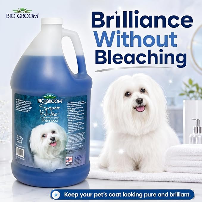 Bio-Groom Super Whitening Dog Shampoo - Whitening Pet Shampoo, Dog Bathing Supplies, Puppy Wash, Grooming Supplies, Cruelty-Free - 1 Gallon