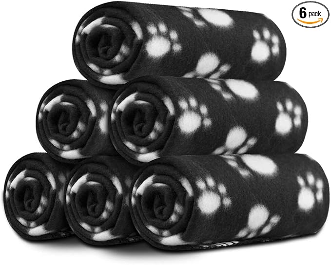 Comsmart Dog Blankets for Small Dogs, 6 Pack Puppy Blanket Cute Paw Print Pet Blanket for Dog, Puppy, Cat, Kitten, 39x35 inches, Black