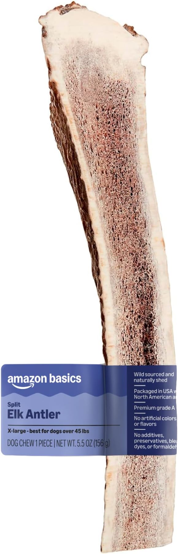Amazon Basics Split Elk Antler, Naturally Shed, Long Lasting for Aggressive Chewers, X-Large (Best for Dogs Over 45 lbs) (Previously Wag)