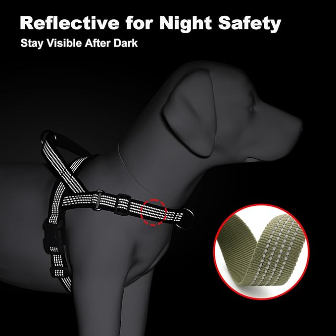 No Pull Dog Harness with Handle, Adjustable Mesh Padded Reflective Walking Harness with Front Clip for Small Medium Large Dogs – Quick Fit No Escape for Training and Hiking (Ranger Green, L)