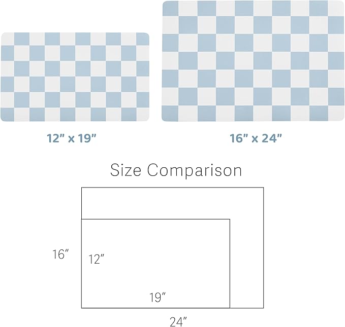 Checkered Dog Feeding Mat, Absorbent Mats for Dog Food and Water Bowl, Dispenser, Retro Aesthetic Cute Blue Checkerboard Pet Placemat for Dogs, Cats, Puppy Accessories, 12" X 19”
