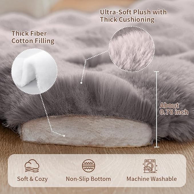 SOMAHE Large Dog Bed Mat, Extra Large Plush Faux Fur Washable Pet Bed for Large Dogs, Non-Slip Fluffy Dog Mat – Machine Washable XL Dog Sleeping Pad for Large Breeds, 35 x 27 Inch Grey