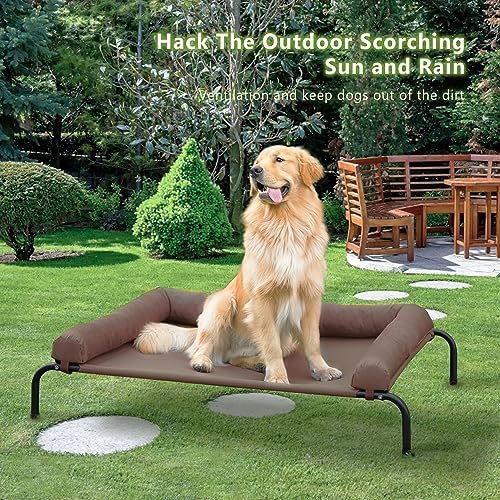 WESTERN HOME Cooling Elevated Dog Bed for Large Dogs, Portable Indoor & Outdoor Raised Dog Bed with Breathable Mesh, Chew Proof Pet Hammock Cots with Removable and Waterproof Bolsters