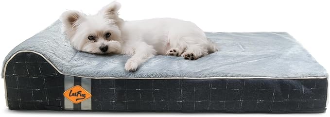 Laifug Orthopedic Dog Beds for Large Dogs,3" Memory Foam Dog Beds,Durable Water Proof Liner Removable and Washable, Nonskid Bottom, Black Grid Grey 34"x22"x3"