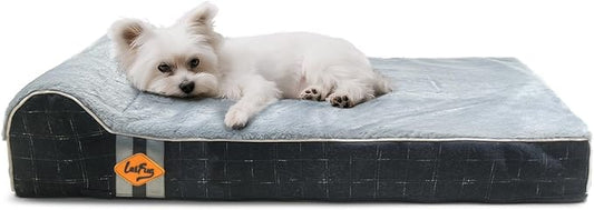 Laifug Orthopedic Dog Beds for Large Dogs,3" Memory Foam Dog Beds,Durable Water Proof Liner Removable and Washable, Nonskid Bottom, Black Grid Grey 34"x22"x3"