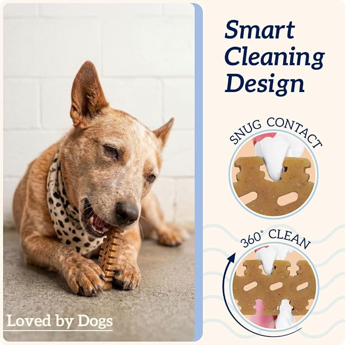 Groovies Gentle & Flexible Senior Dog Dental Chews, Contact-Cleaning Design Supporting Tartar Control & Fresh Breath, Oral Care Treats, USA Manufactured, Patented DentalFit Tech, XLarge Dogs, 4 Chews