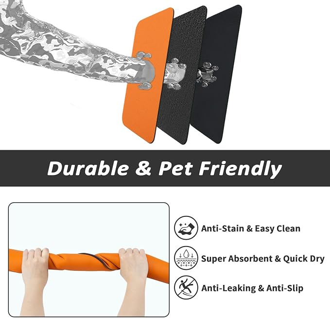 HotLive Dog Food Mat - Absorbent Cat Mat for Food and Water, No Stains Pet Feeding Bowl Mat, Easy to Clean Pet Placemats, Quick Dry Dog Water Dispenser Mat for Messy Drinkers | Orange 16"x 24"