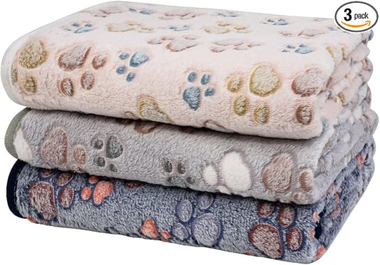 Dono 1 Pack 3 Dog Blankets, Soft Fluffy Fleece Pet Blanket Warm Sleep Mat Paw Print Design Puppy Kitten Throw Blankets Doggy Blanket for Dogs