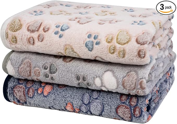 Dono 1 Pack 3 Dog Blankets for Small Dogs, Soft Fluffy Paw Print Pattern Fleece Pet Blanket Warm Sleep Mat, Puppy Kitten Blanket Doggy Mat for Dog Cat Kitten Doggy (30 * 20")