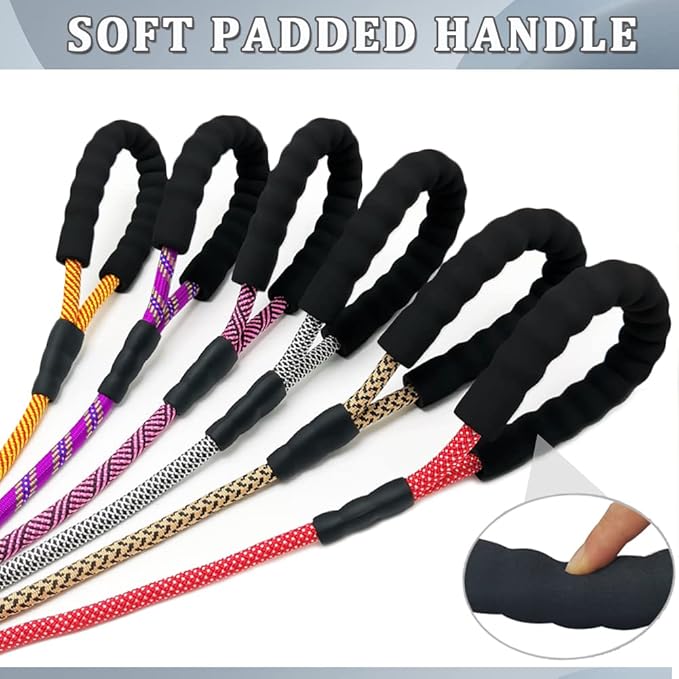 MayPaw Heavy Duty Rope Dog Leash, 3/4/5/6/7/8/10/12/15 FT Nylon Pet Leash, Soft Padded Handle Thick Lead Leashes for Large Medium Dogs (Pink Black, 1/2" * 8')