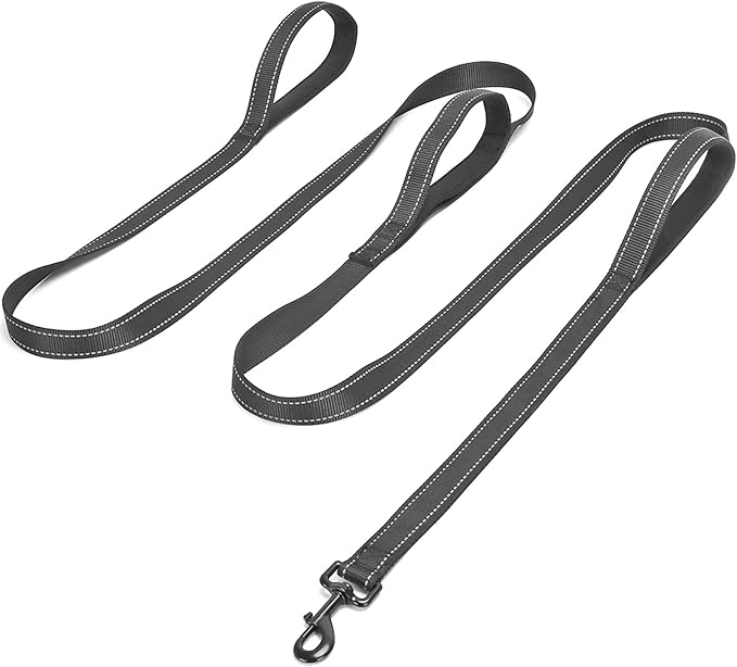 3 Handle Dog Leash, 10FT Triple Handle Reflective Stitching with Padded Traffic Handles, Heavy Duty Training Pet Lead for Control and Safety (Black)