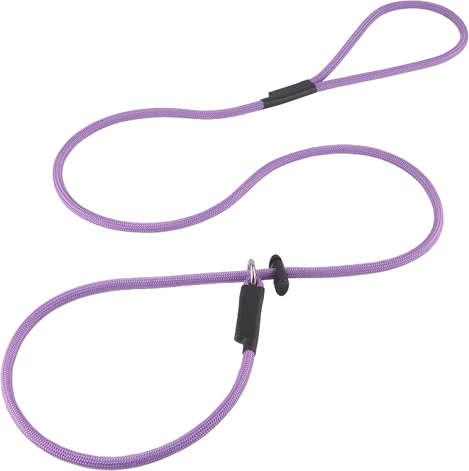 Slip Lead Dog Leash – Strong Nylon Training Rope with Spring-Loaded Adjustable Stopper – 5/16" x 4/5/6ft -No Pull Heavy Duty Leash for Small Medium Large Dogs(Light Purple, 5 FT)