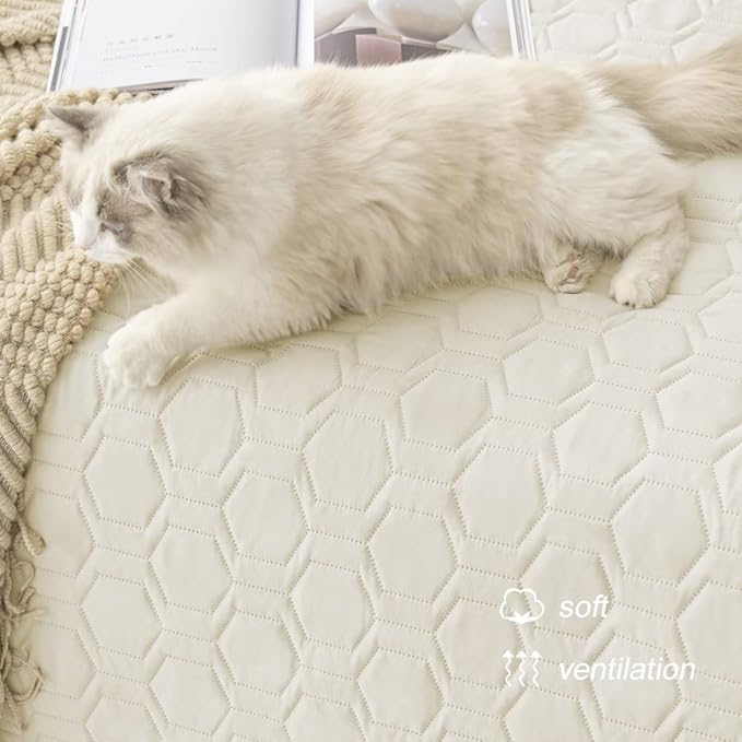Tcksstex Waterproof and Anti-Slip Dog Bed Cover and Pet Blanket Sofa Pet Bed Mat ，car Incontinence Mattress Protectors Furniture Couch Cover for Most Cats Dogs, Pets（40x50-Ivory）