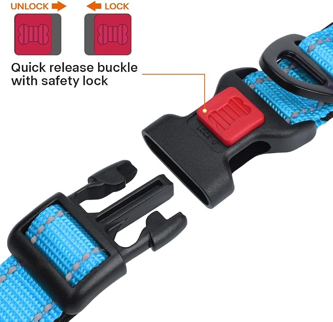 Taglory Reflective Dog Collar for Extra Large Dogs, Soft Neoprene Padded with Escape-Proof Locking Buckle, Upgraded Zinc Alloy Ring, Adjustable for Daily Walking, SkyBlue,XL