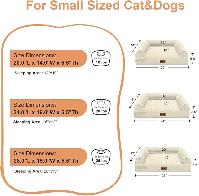 Medium Dog Bed Orthopedic Washable: Beds Bolster Medium Sized Dogs Bed Egg Crate Foam Couch Sofa Waterproof with Removable Cover - Beige