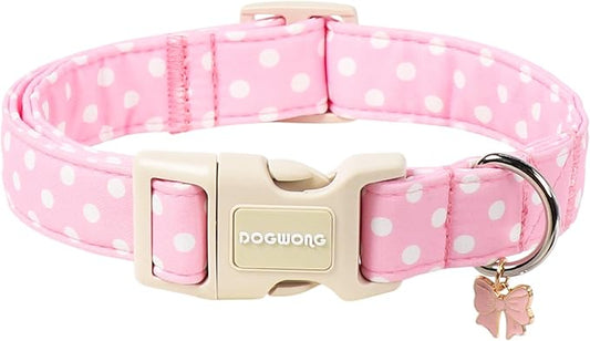 Spring Summer Dog Collar for Girl Dogs- Pink Polka Female Dog Collar, Adjustable Soft Beach Dots Dogs Collars for Medium Dogs, M
