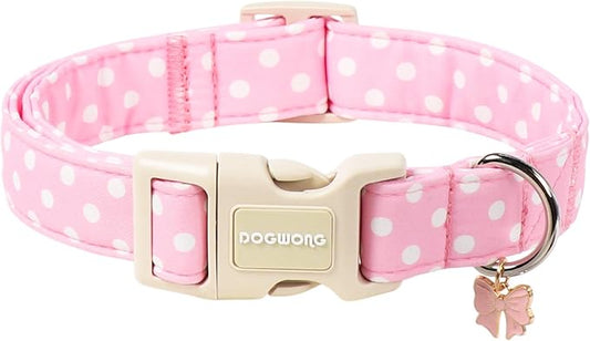Spring Summer Dog Collar for Girl Dogs- Pink Polka Female Dog Collar, Adjustable Soft Beach Dots Dogs Collars for Large Dogs, XL