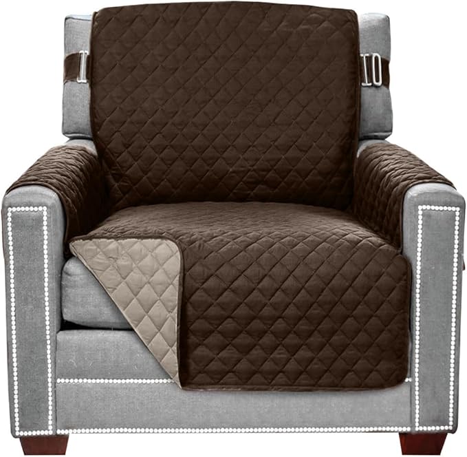Sofa Shield® Couch Armchair Covers for Dogs, Reversible Furniture Protector with Strap, Stain and Tear Resistant Cushion Cover, 23 inch Seat, Machine Washable Slipcover Pets, Cats, Chocolate Beige