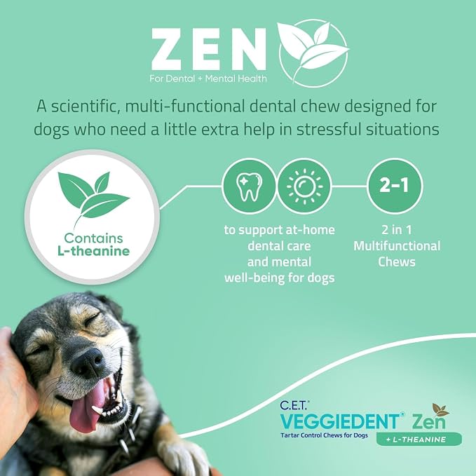 Virbac C.E.T.® VEGGIEDENT® Zen Tartar Control Chews for Dogs - Multifunctional to Support Mental Well-Being, VOHC Approved - Small 11-22lbs
