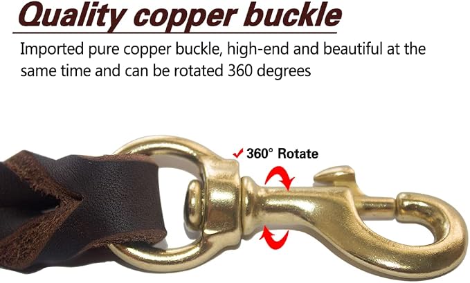 Heavy Duty Genuine Leather Dog Leash 6ft x 5/8 inch, Braided Leather Training Leash, Soft Durable Dog Lead for Large Medium Small Dogs Walking Hiking Training