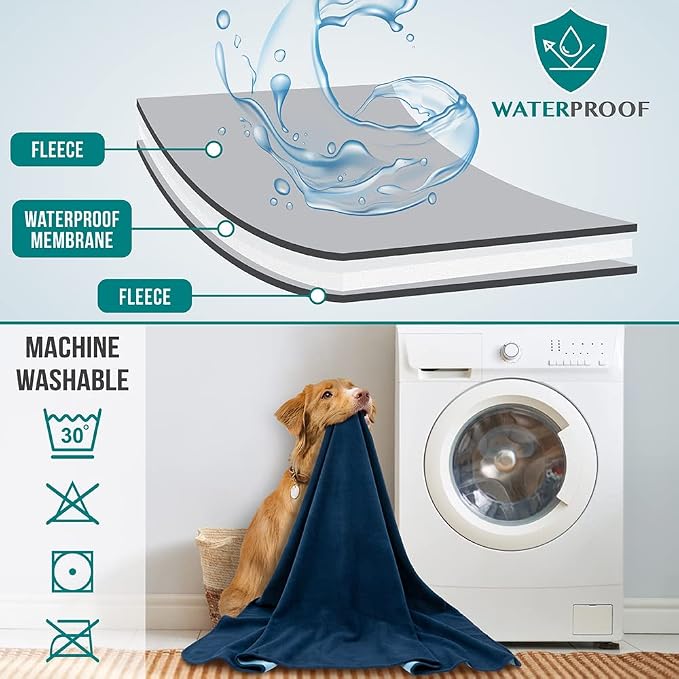 PetAmi Waterproof Dog Blanket for Couch, Pee Proof Reversible Cat Blanket for Sofa Bed Furniture Protector, Soft Fleece Washable Pet Throw for Dogs Cats Puppies Kittens, 40x60 Navy Blue