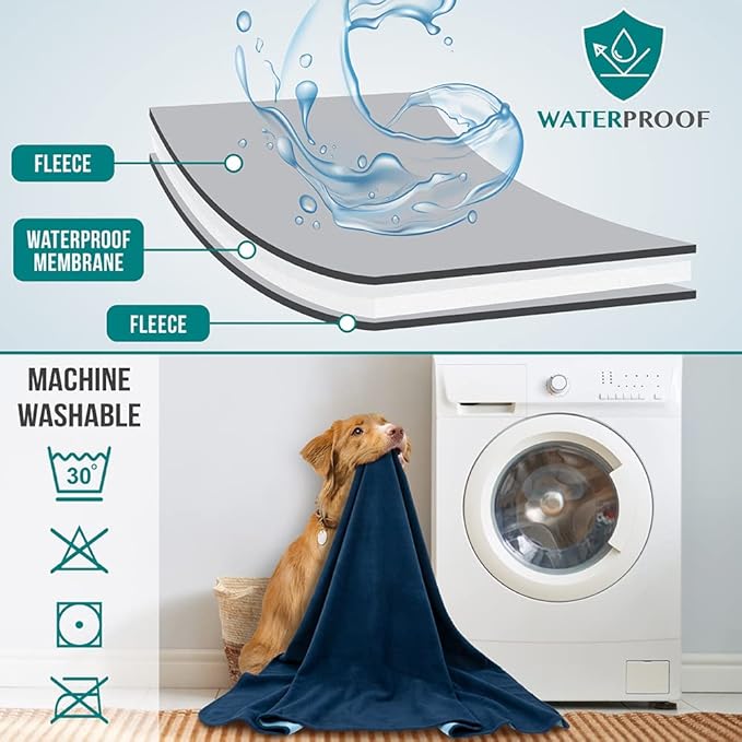 PetAmi Waterproof Dog Blanket for Couch, Pee Proof Reversible Cat Blanket for Sofa Bed Furniture Protector, Soft Fleece Washable Pet Throw for Dogs Cats Puppies Kittens, 60x80 Navy Blue