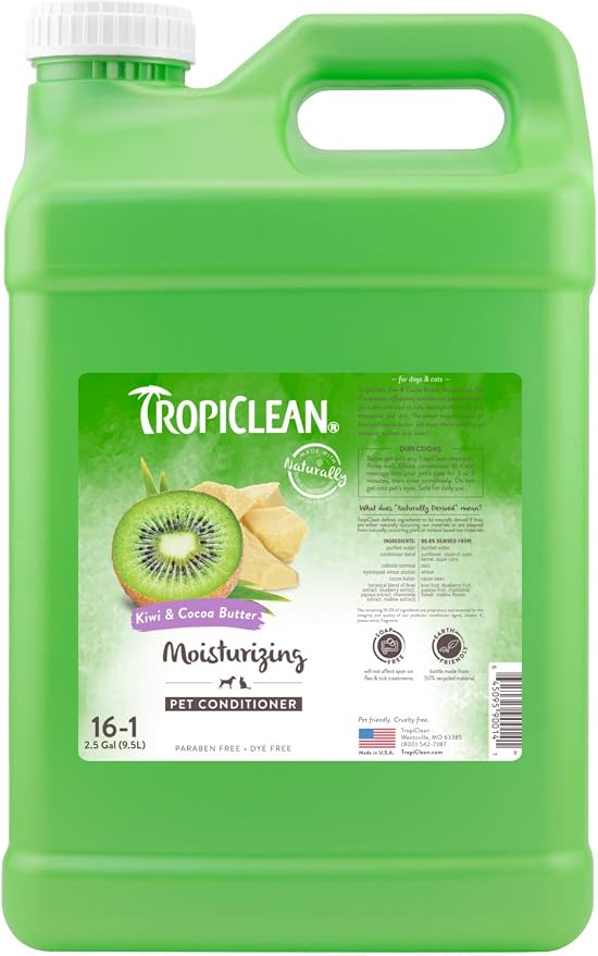 TropiClean Dog Conditioner, Professional Detangling & Moisturizing Conditioner, Puppy Safe, Made in the USA, Kiwi & Cocoa Butter Scent, 2.5 Gallon