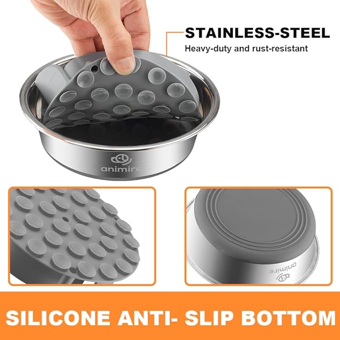 2-in-1 Metal Dog Bowl with Slow Feeder Insert, Stainless Steel Dog Bowls Food Grade 304, Water Food Bowl with Anti-Slip Silicone Base for Small, Medium, Large Dogs