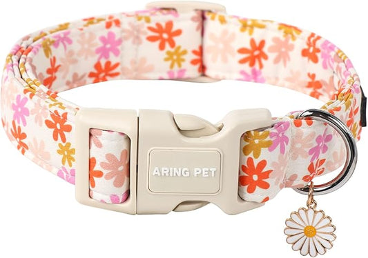 ARING PET Spring Summer Dog Collar-Cute Floral Doggy Collars for Small Dogs, Adjustable Cotton Sunflower Pet Collars Puppy Collar for Small Medium Large Dogs