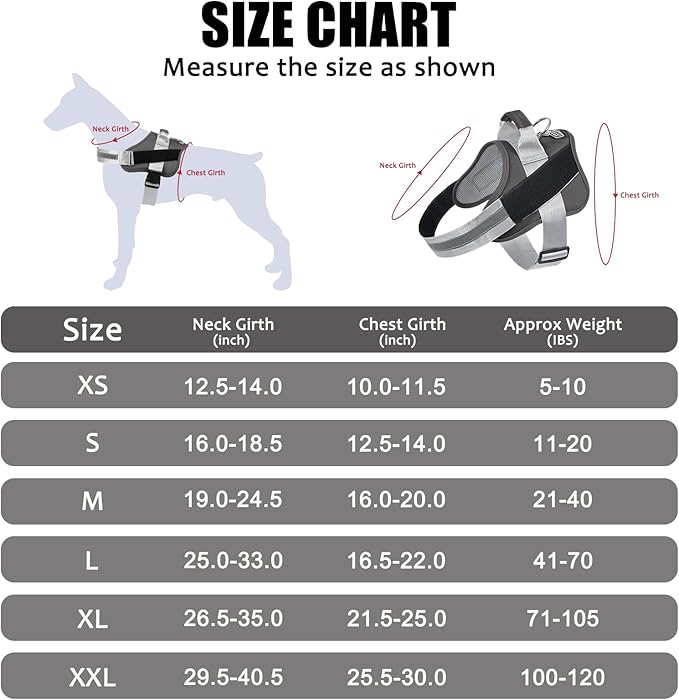 Dog Harness, No-Pull Reflective Dog Vest, Breathable Adjustable Pet Harness with Handle for Outdoor Walking - No More Pulling, Tugging or Choking (Black, L)