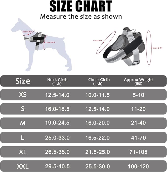 Dog Harness, No-Pull Reflective Dog Vest, Breathable Adjustable Pet Harness with Handle for Outdoor Walking - No More Pulling, Tugging or Choking (Black, XS)