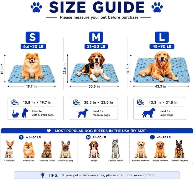 Cooling Mat for Dogs,Self Cooling Dog Bed, Patented Non-Toxic Gel Cooling Pad for Pets, Durable Waterproof Dog Cooling Mat for Small, Medium, Large Dogs and Cats, Indoor Outdoor Summer Use (Medium)