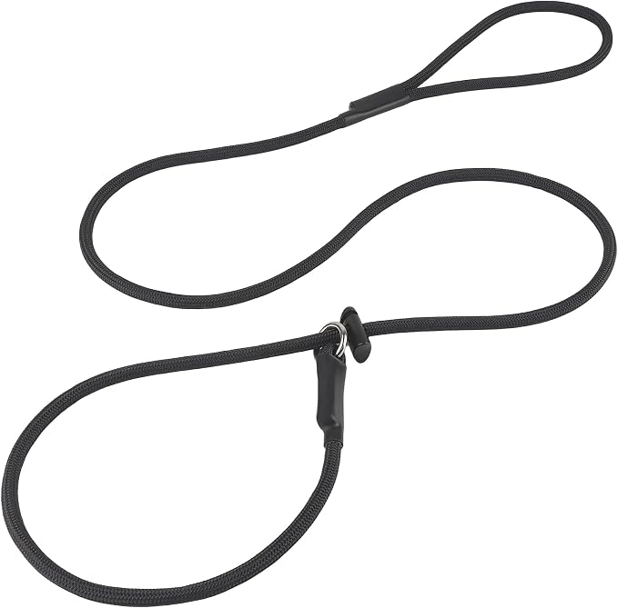Slip Lead Dog Leash – Strong Nylon Training Rope with Spring-Loaded Adjustable Stopper – 5/16" x 4/5/6ft -No Pull Heavy Duty Leash for Small Medium Large Dogs(Black, 5 FT)