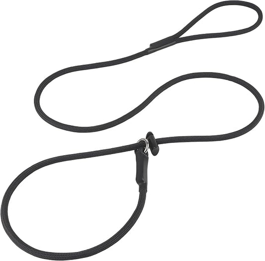Slip Lead Dog Leash – Strong Nylon Training Rope with Spring-Loaded Adjustable Stopper – 5/16" x 4/5/6ft -No Pull Heavy Duty Leash for Small Medium Large Dogs(Black, 5 FT)