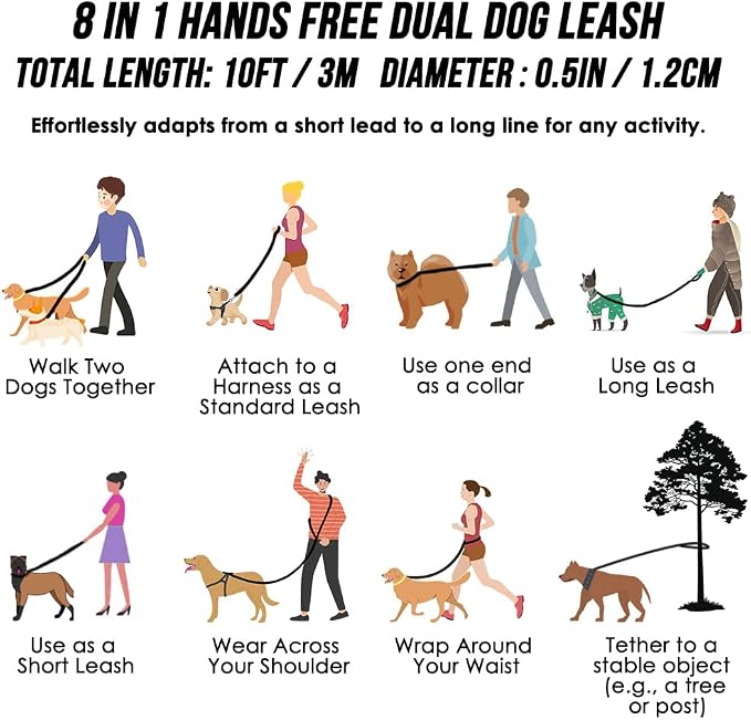 Lukovee Hands Free Dog Leash, 10FT Adjustable Training Lead 1/2 Inch Nylon Heavy Duty Lead No Pull for Large Medium Dogs, Tangle Free Reflective Waist-Leash for Walking Running, Blue