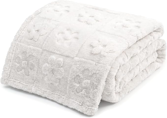 Americanflat 50x60 Jacquard Fleece Throw Blanket - Soft and Breathable Throw Blanket for Couch, Bed, Chair - Fleece Blankets Perfect for Home, Bedroom, or Outdoor Use - Flower Design in Cream
