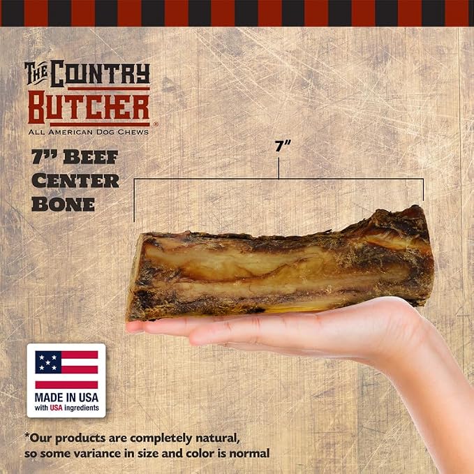 THE COUNTRY BUTCHER 7" Beef Marrow Dog Bones for Aggressive Chewers, Large Breed Dog Treat, Natural, Tough, Chew Toy, Made in the USA, 6 Count