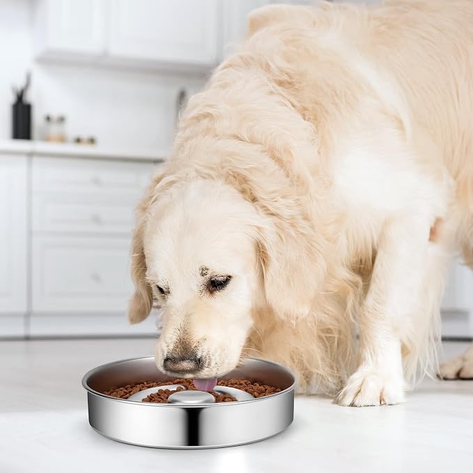 AIPERRO Stainless Steel Non Slip Slow Feeder Dog Bowl, 4 Cups Metal Dog Food Bowls for Medium and Large Dogs, Fun Bloat Stop Pet Bowl Dogs Water Bowl for Fast Eaters, Slows Down Pets Eating