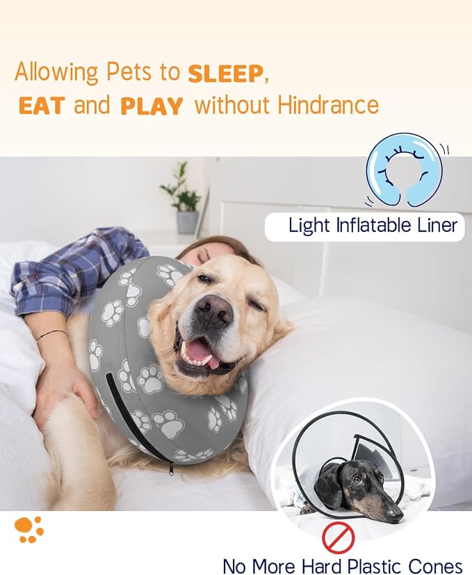Supet Inflatable Dog Cone Collar for Large Medium Small Dogs, Soft Cone Collar for Dogs Cats, ECollar Doggie Neck Donut Dog Cone Alternative After Surgery