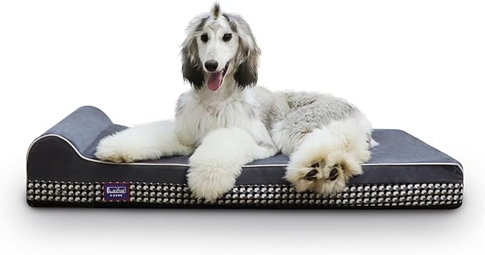 Laifug Orthopedic Dog Beds for Large Dogs,4.5" Memory Foam Dog Beds,Durable Water Proof Liner Removable and Washable, Nonskid Bottom, Black and White Plaid 46"x28"x4.5"