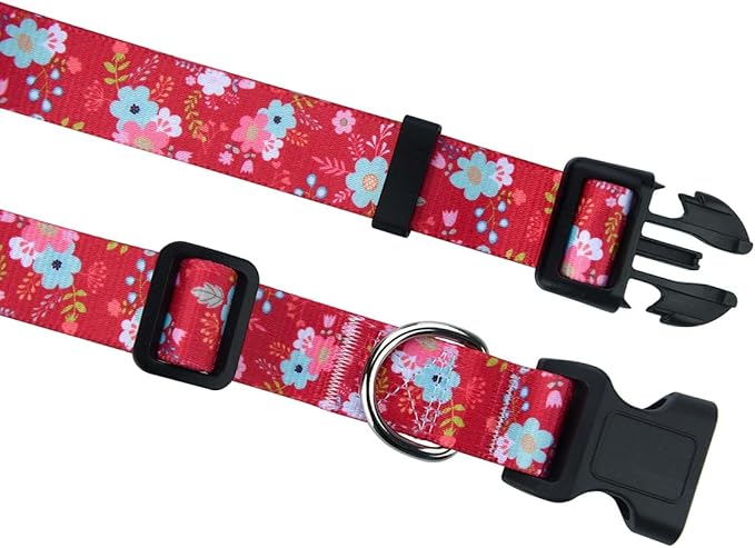 Mihqy Dog Collar and Leash Set with Bohemia Floral Tribal Geometric Patterns - Soft Ethnic Style Collar Adjustable for Small Medium Large Dogs(Red Floral Set,L)